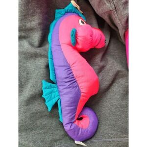 Vintage CLOUD 9 TOYS Seahorse Nylon Hanging 14" Plush Neon Pink Purple